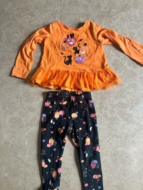 jumping beans Orange Pumpkin Peplum Top with Black Pumpkin Print Leggings